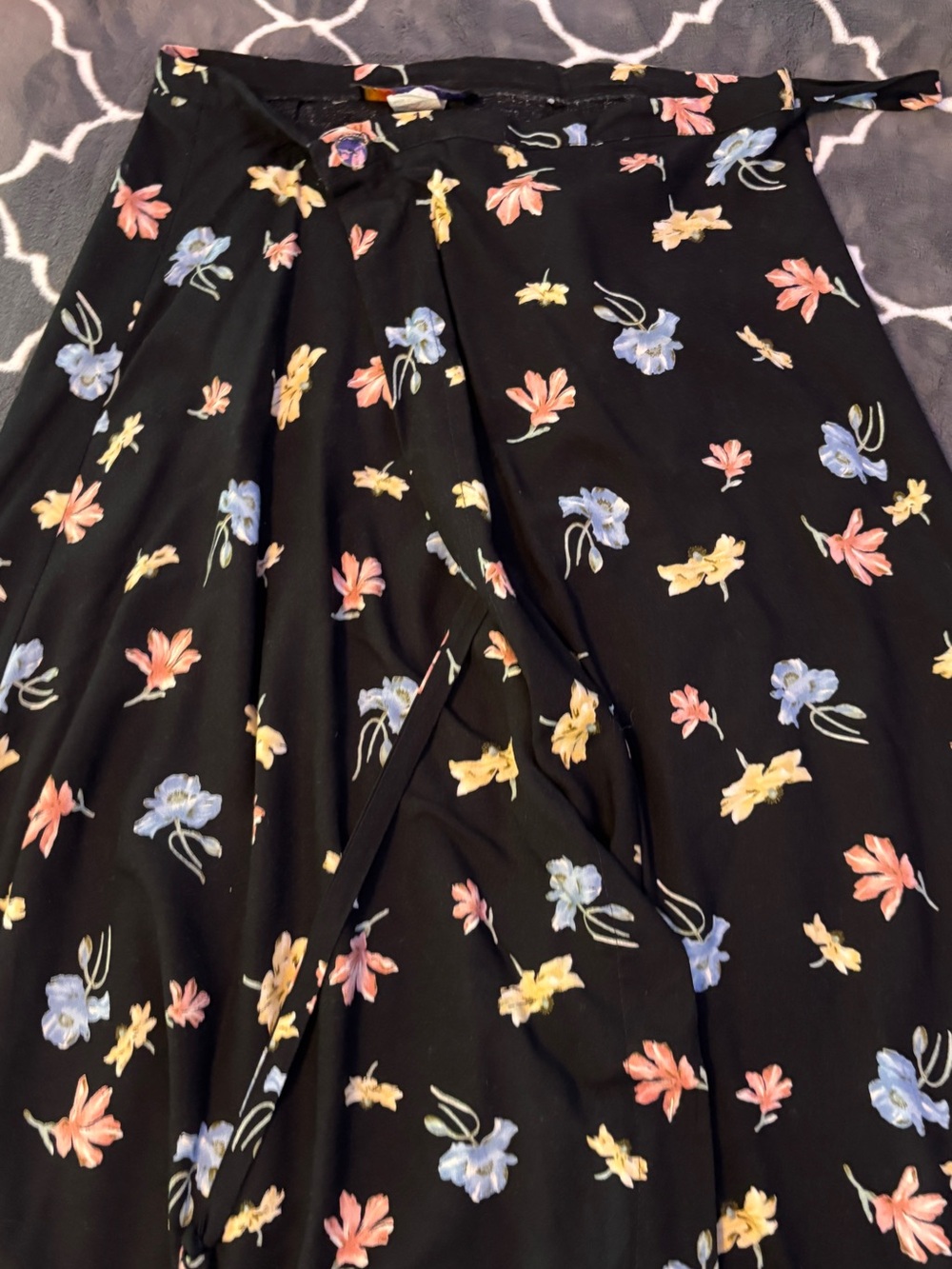Black Floral Wrap Skirt - Women's